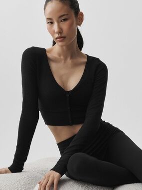 NWT ALO Yoga Black Alolux Cropped Me Time Cardigan
